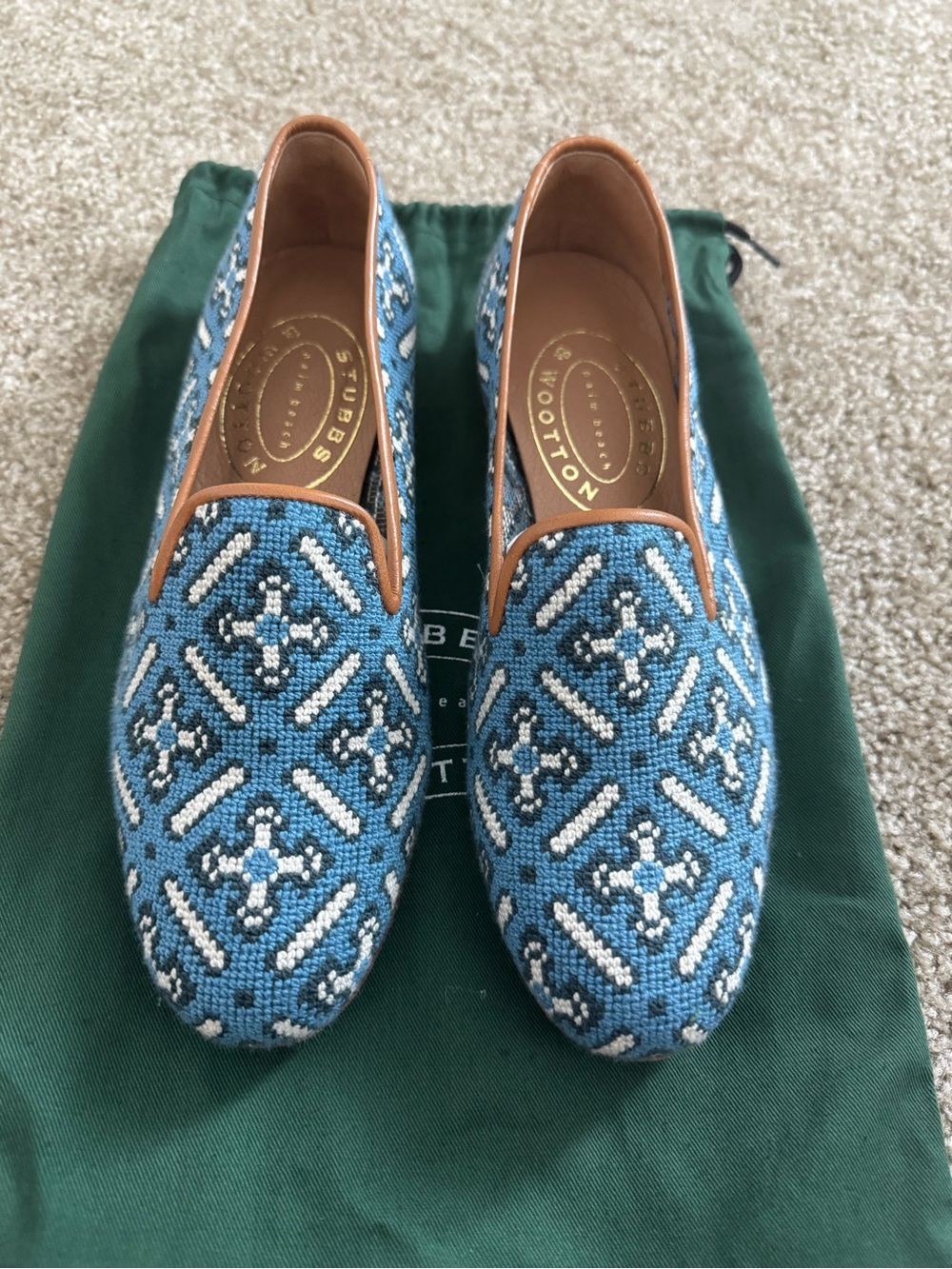 Stubbs & Wootton Spanish Cross Needlepoint Slip-On Loafers Women's Size 8.5